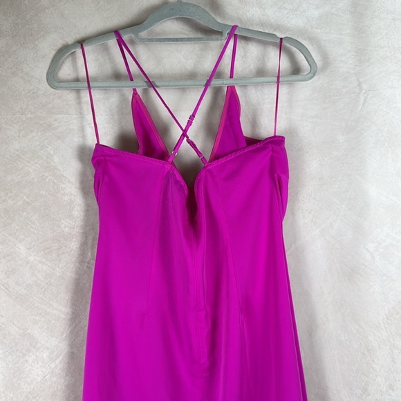 Adelyn Rae Oliana Magenta Midi Slip Dress V-Neck High-Low Wedding Guest Medium - Picture 4 of 12